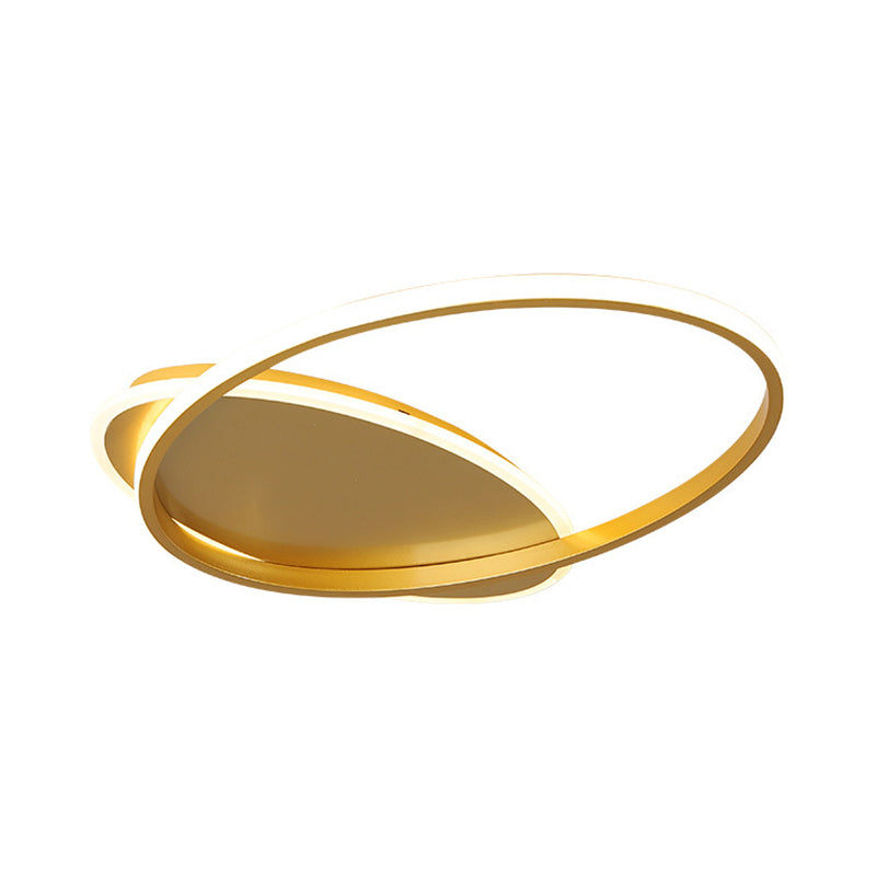 Modern Acrylic Ellipse Led Ceiling Lamp In Simple Gold Finish - Warm/White Light For Bedroom