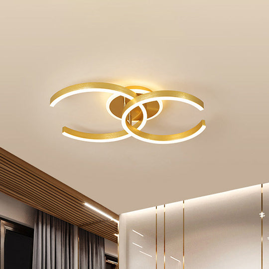 Stylish Dual C Hotel Ceiling Light - Modern 20.5/23 Inch Wide Led Flush Mount In Gold Warm/White /