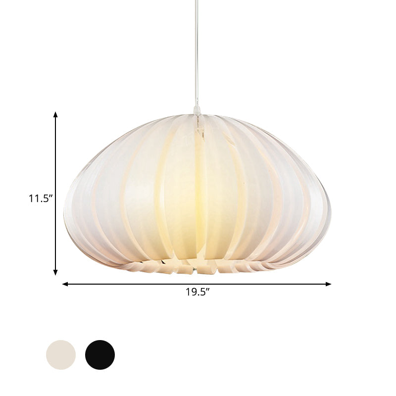 Sleek Squash Suspension Light: Acrylic Single Dining Table Pendant In White/Black With Blade Design