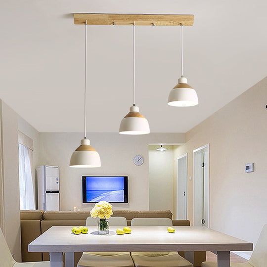 Nordic Iron Wood Suspension Light - 3 Head White Pendant For Table