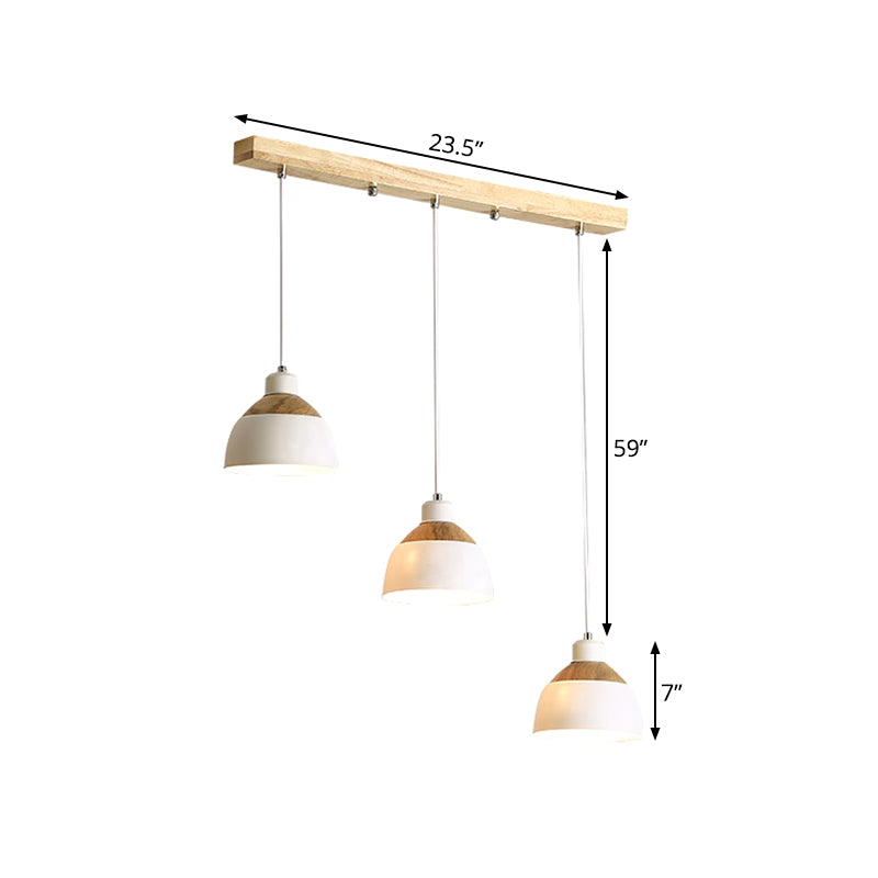Nordic Iron 3-Head Bowled Splicing Multi-Pendant Suspension Light - White And Wood
