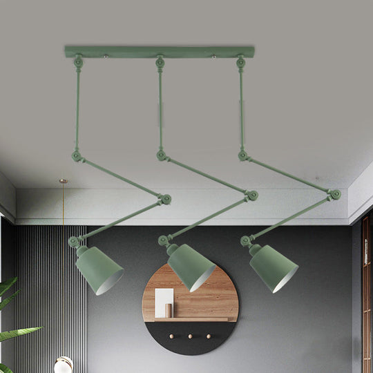 Nordic Style 3-Head Bell Pendant Light With Adjustable Arms In Green/Black Metal Cluster Green