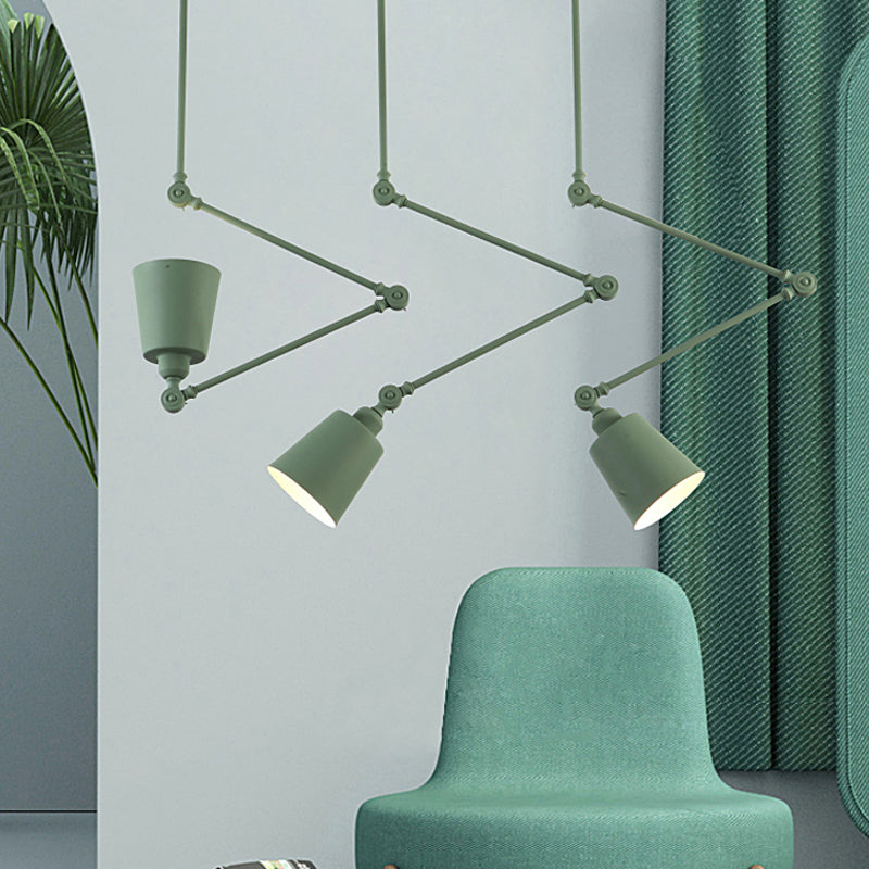 Nordic Cluster Pendant Light - Green/Black Bell With Adjustable Arm 3-Head Metal Hanging Lamp Kit
