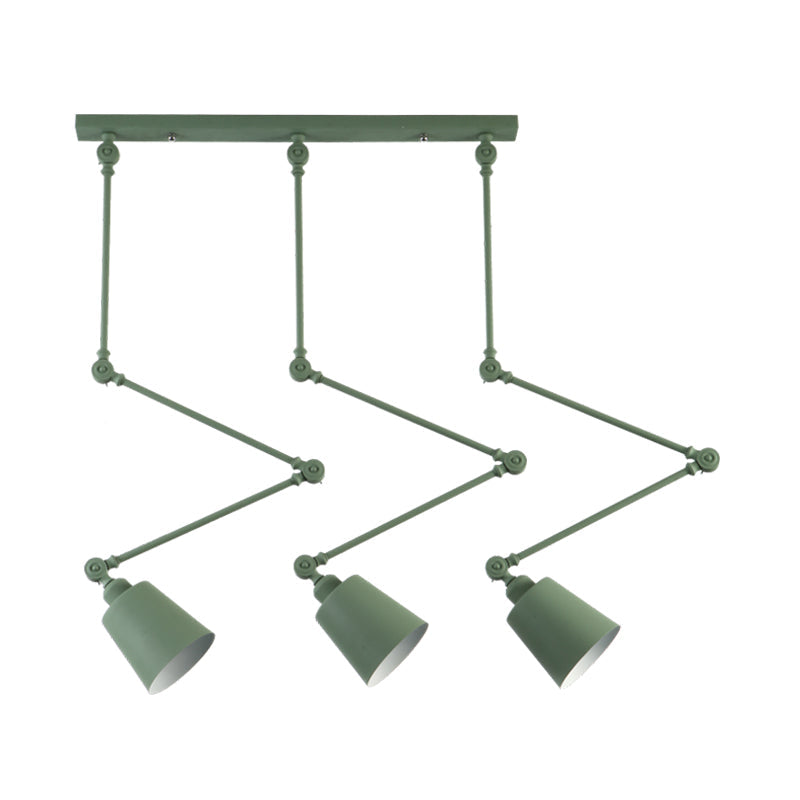 Nordic Cluster Pendant Light - Green/Black Bell With Adjustable Arm 3-Head Metal Hanging Lamp Kit
