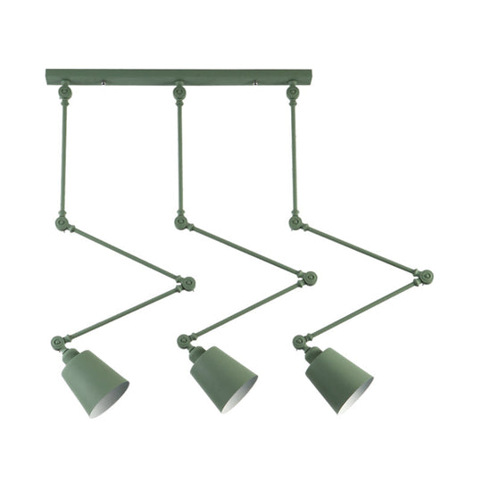 Nordic Style 3-Head Bell Pendant Light With Adjustable Arms In Green/Black Metal Cluster