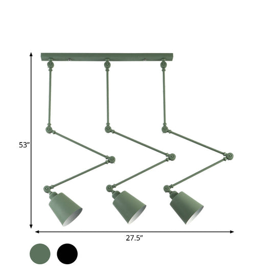Nordic Cluster Pendant Light - Green/Black Bell With Adjustable Arm 3-Head Metal Hanging Lamp Kit