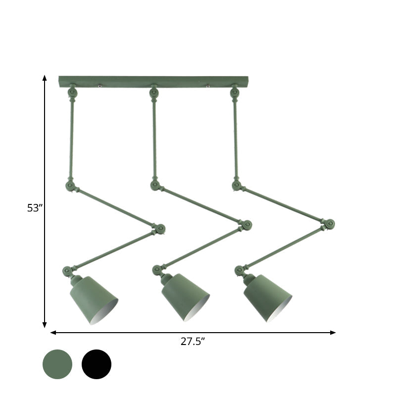 Nordic Style 3-Head Bell Pendant Light With Adjustable Arms In Green/Black Metal Cluster