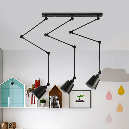 Nordic Cluster Pendant Light - Green/Black Bell With Adjustable Arm 3-Head Metal Hanging Lamp Kit
