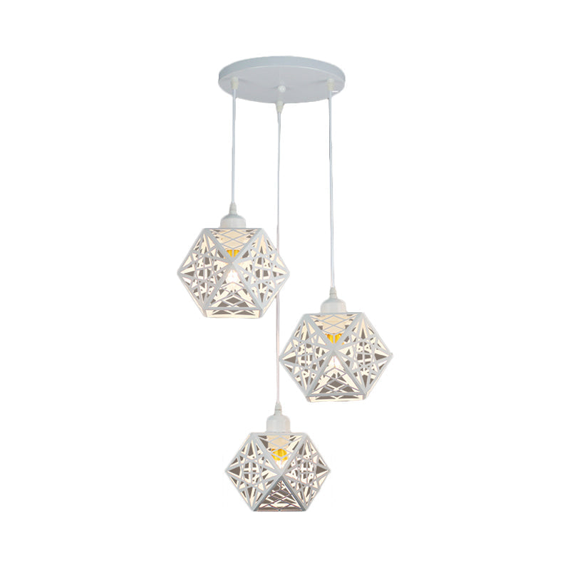 Modern Snowflake Cage Pendant Light With 3 Iron Lights - Hotel Grade In White/Black