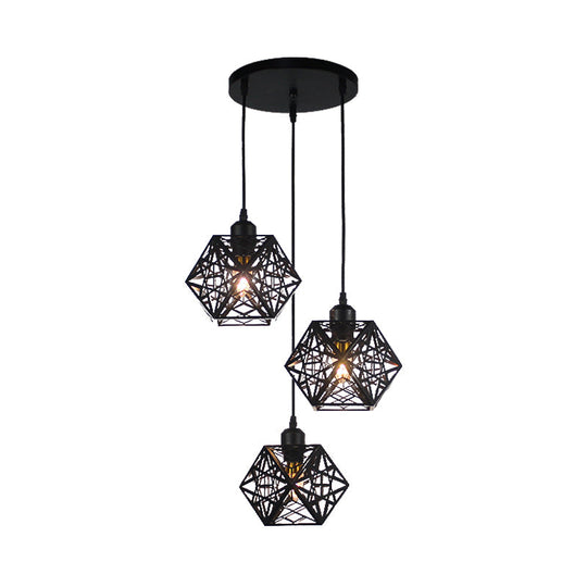 Snowflake Cage Pendant Iron 3-Light Ceiling Light In White/Black - Modern Novelty For Hotels