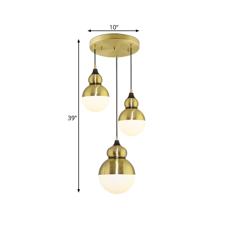 Modern Brass Gourd Dinette Pendant Light With Cream Matte Glass - 3 Bulbs Multi-Light Hanging Design