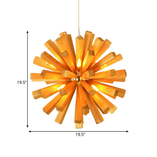 Asian-Inspired Starburst Wood Pendant Light Fixture For Restaurants