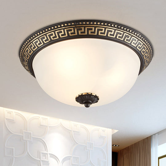 Opaline Glass Ceiling Lighting Retro Flush Mount Fixture With Swastika Pattern - Black - Gold 2/3 -