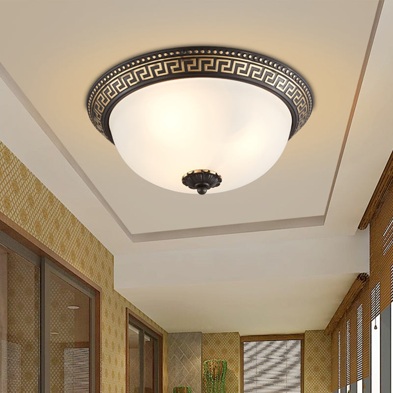 Opaline Glass Ceiling Lighting Retro Flush Mount Fixture With Swastika Pattern - Black - Gold 2/3 -