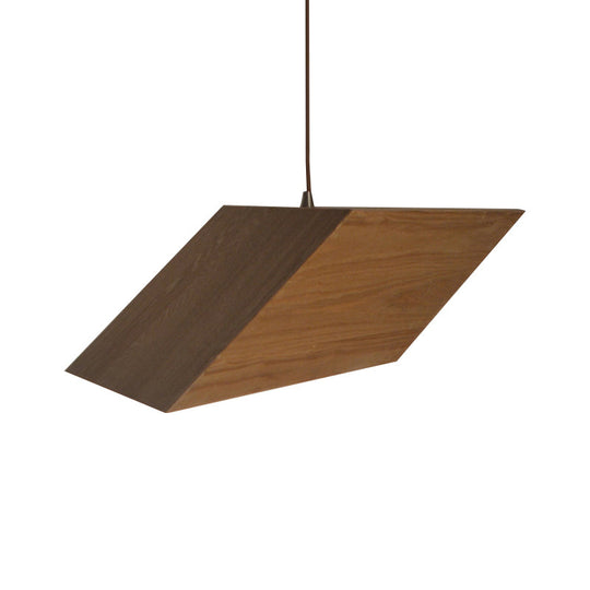 Modern Triangular Prism Wood Pendant - 1 Light Beige Hanging Kit