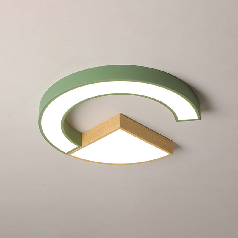 Nordic Green/Grey-Wood Arch And Sector Acrylic Ceiling Light - 16.5/20.5 Wide Led Flush Mount Lamp