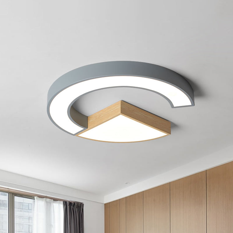 Nordic Green/Grey - Wood Arch And Sector Acrylic Ceiling Light - 16.5’/20.5’ Wide Led Flush