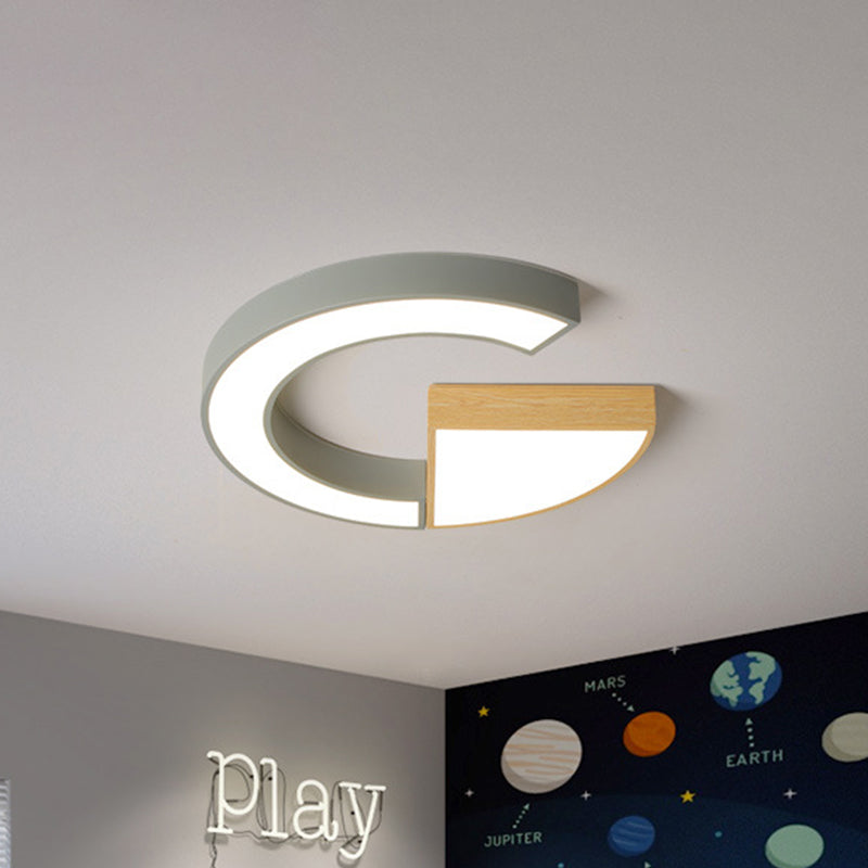 Nordic Green/Grey-Wood Arch And Sector Acrylic Ceiling Light - 16.5/20.5 Wide Led Flush Mount Lamp