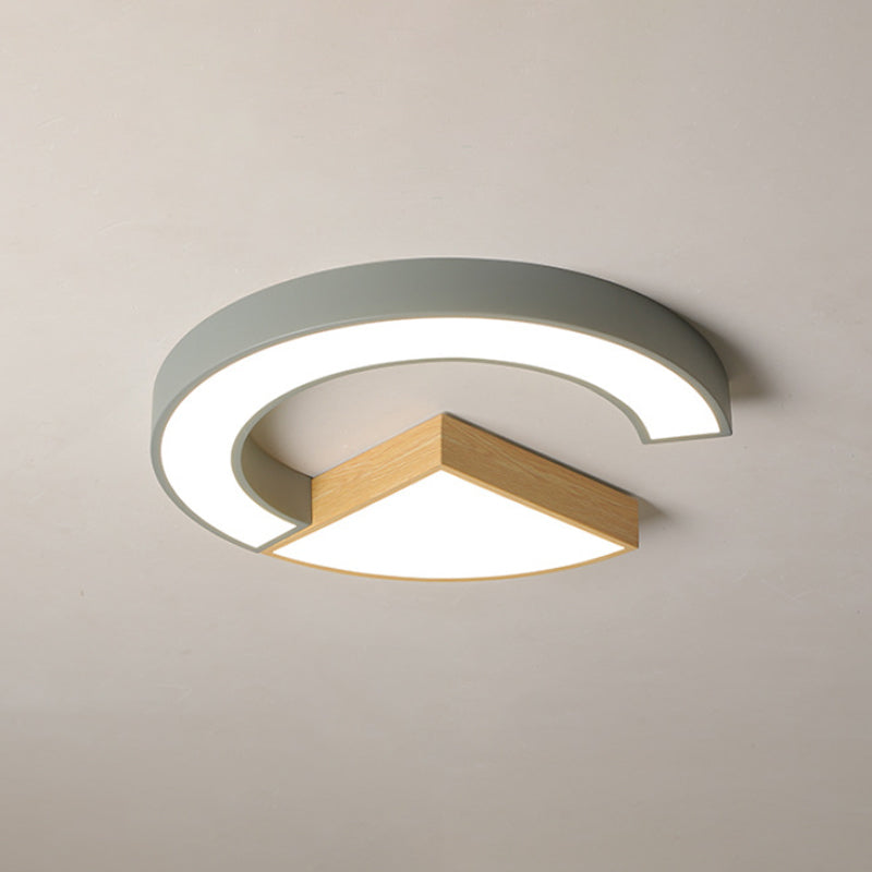Nordic Green/Grey-Wood Arch And Sector Acrylic Ceiling Light - 16.5/20.5 Wide Led Flush Mount Lamp