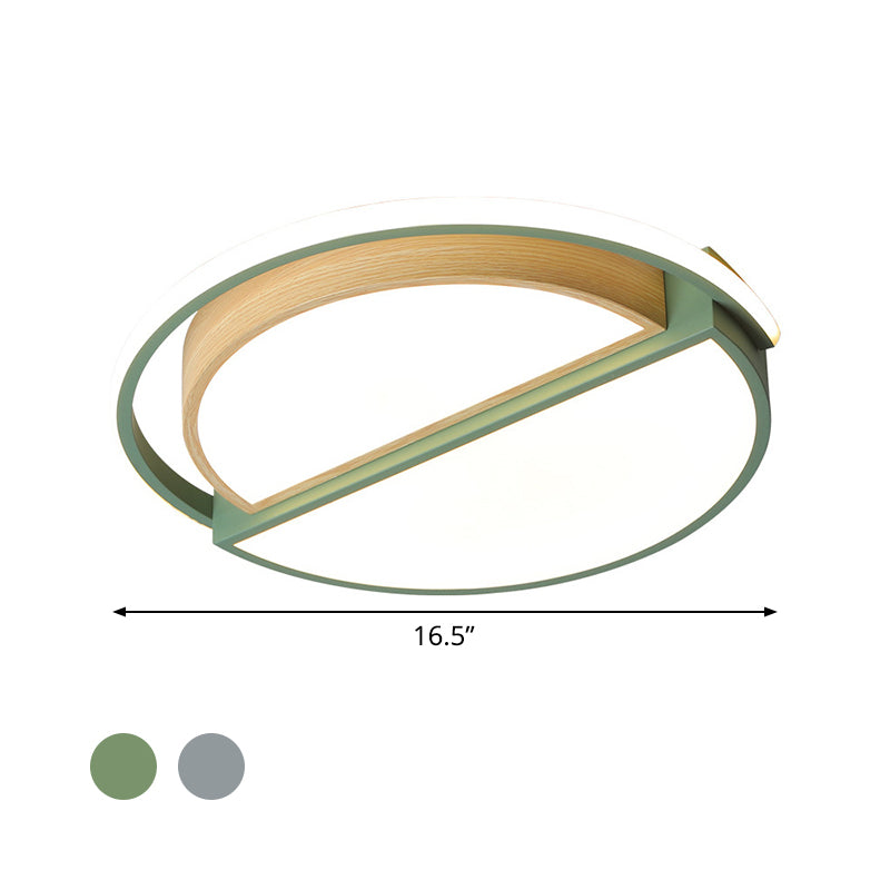 Modern Macaron Iron Ceiling Fixture 16.5’/20.5’ Wide Led Flush Mount Lighting In Green/Grey -