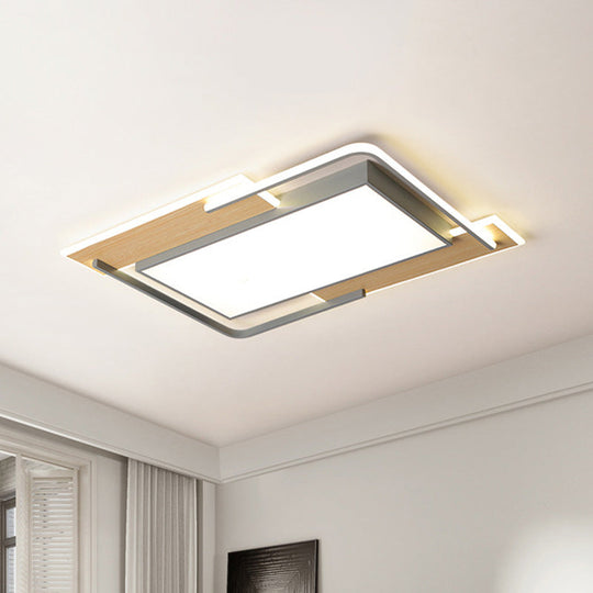 Modern Grey - Wood Flush Mount Led Ceiling Light With Acrylic Shade - Warm/White For Living Room
