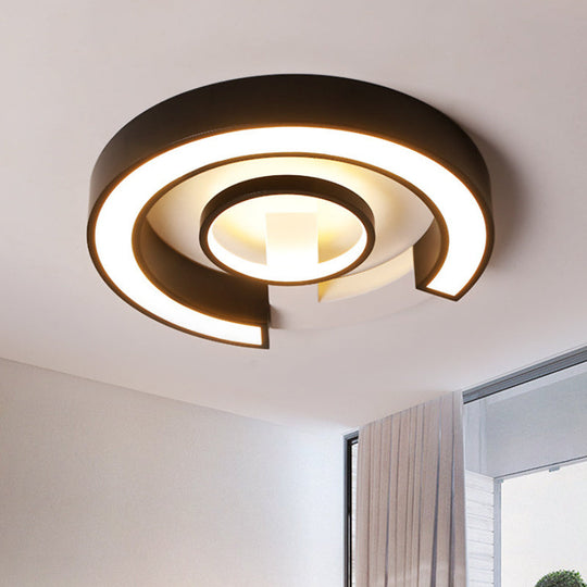 Modern Black Flush Mount Led Ceiling Light Curved Acrylic Fixture In Warm/White 18’/21.5’ Width