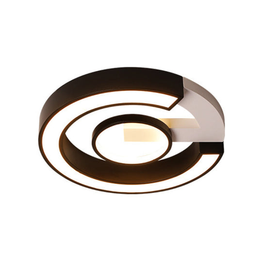 Modern Black Flush Mount Led Ceiling Light Curved Acrylic Fixture In Warm/White 18’/21.5’ Width