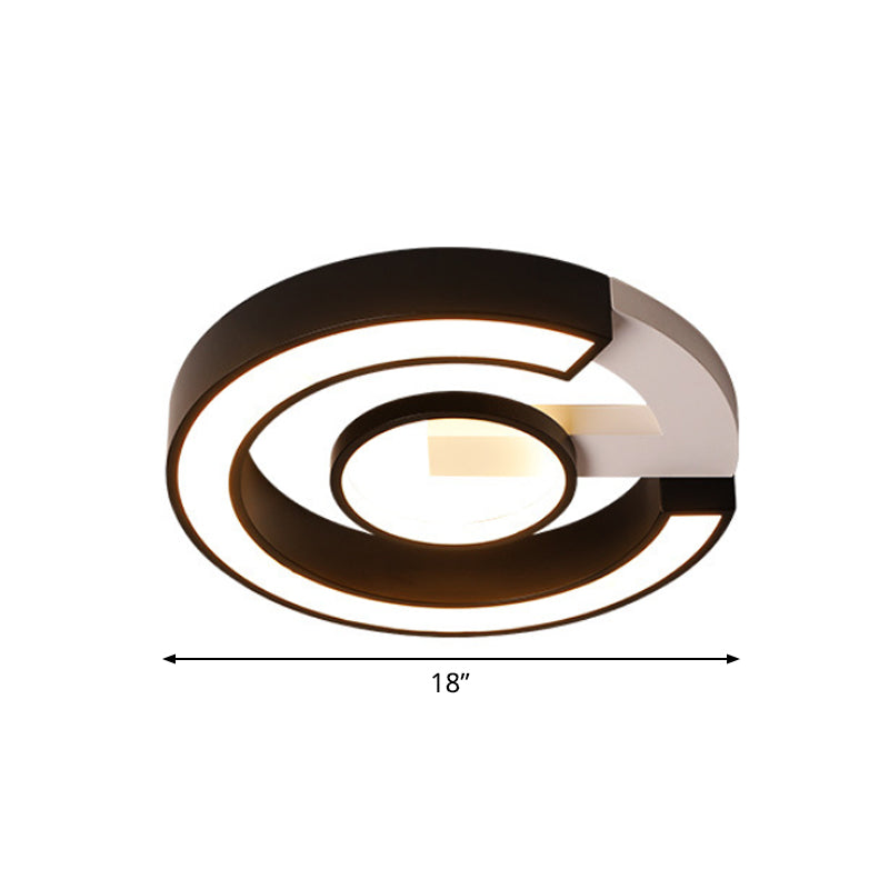 Modern Black Flush Mount Led Ceiling Light Curved Acrylic Fixture In Warm/White 18/21.5 Width