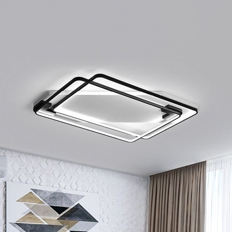 Led Ceiling Light Fixture - Modern Black - White Aluminum Overlapping Rectangle Flush Mount For