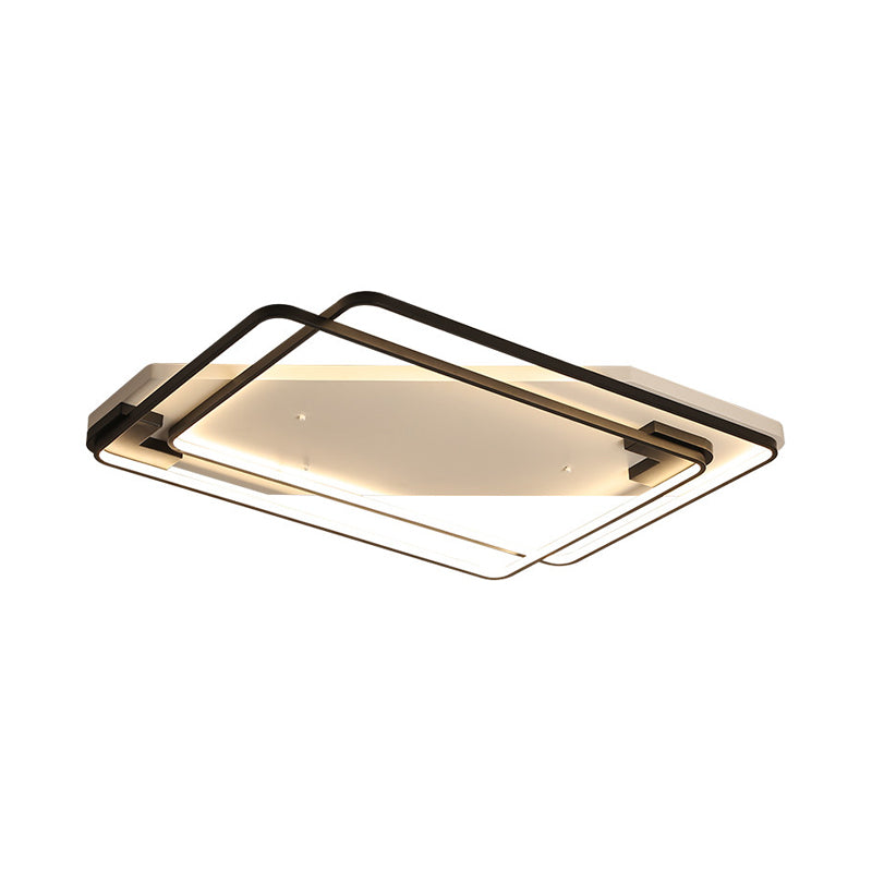 Led Ceiling Light Fixture - Modern Black-White Aluminum Overlapping Rectangle Flush Mount For Living