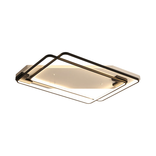 Led Ceiling Light Fixture - Modern Black-White Aluminum Overlapping Rectangle Flush Mount For Living