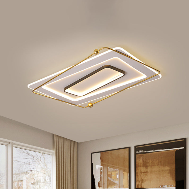 Modern White - Gold Layered Rectangular Flushmount Led Ceiling Light – Warm/White Glow