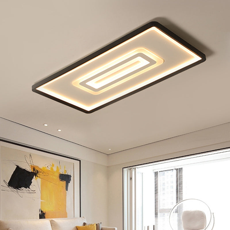 Ultra Thin Rectangular Led Flushmount Ceiling Lamp In Acrylic Black - Warm/White Light / White