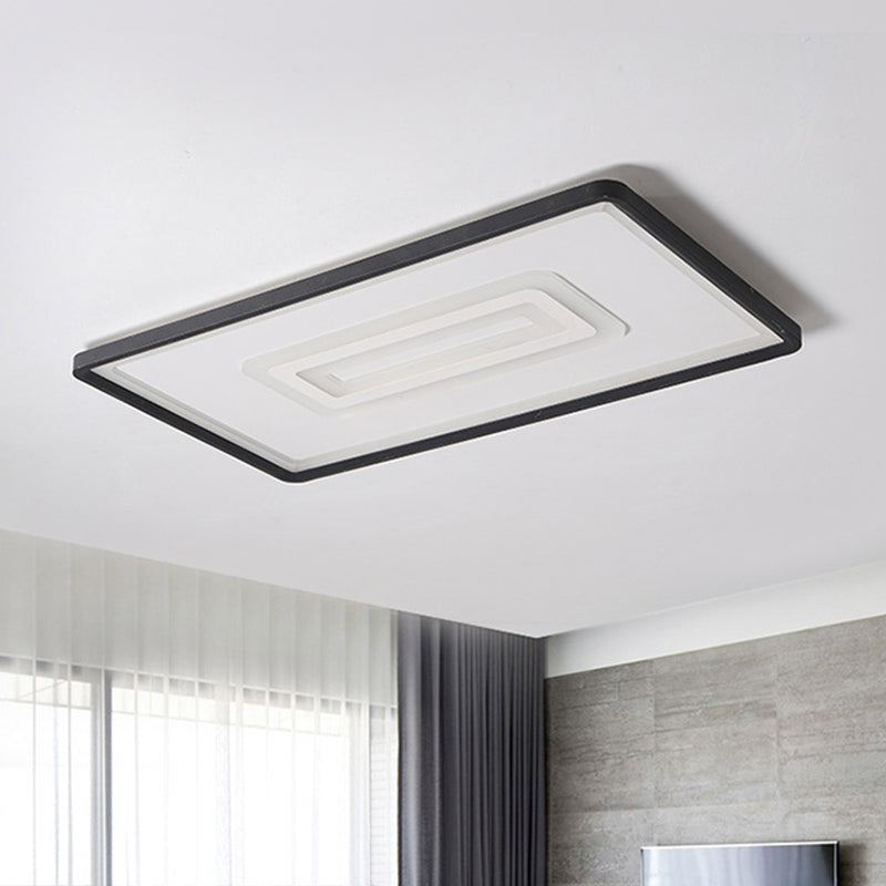 Ultra Thin Rectangular Led Flushmount Ceiling Lamp In Acrylic Black - Warm/White Light