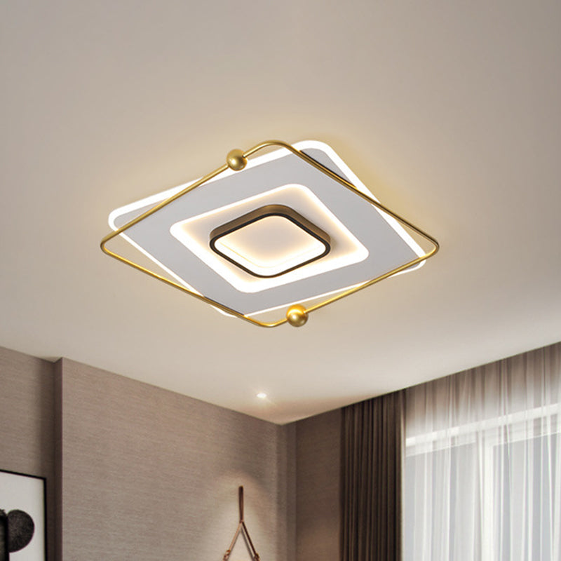 Modern White - Gold Tiered Led Flush Mount Ceiling Light Thin Square Aluminum Fixture (18’/22’