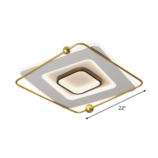 Modern White - Gold Tiered Led Flush Mount Ceiling Light Thin Square Aluminum Fixture (18’/22’
