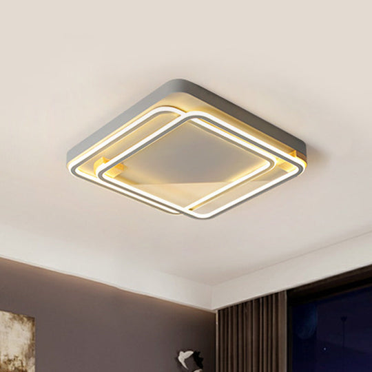 Sleek Square Hoop Ceiling Flush Led Lighting For Bedroom - 16.5’/22’ Wide Iron Mount With