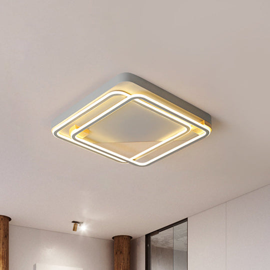 Sleek Square Hoop Ceiling Flush Led Lighting For Bedroom - 16.5’/22’ Wide Iron Mount With