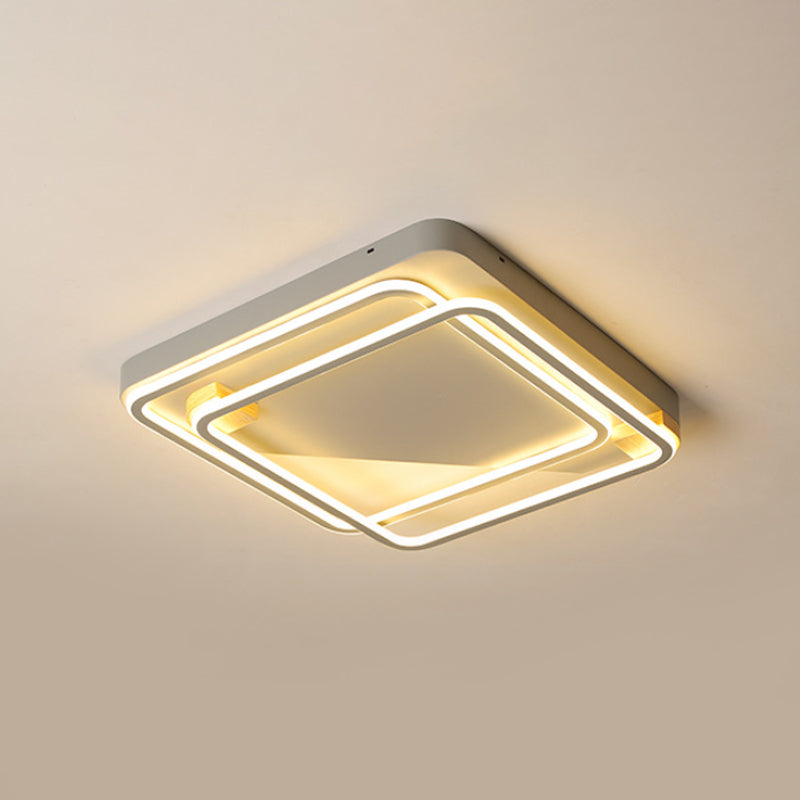 Sleek Square Hoop Ceiling Flush Led Lighting For Bedroom - 16.5’/22’ Wide Iron Mount With