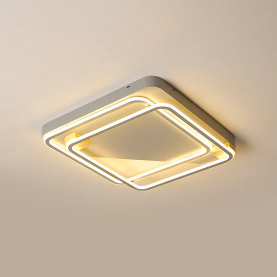 Sleek Square Hoop Ceiling Flush Led Lighting For Bedroom - 16.5’/22’ Wide Iron Mount With