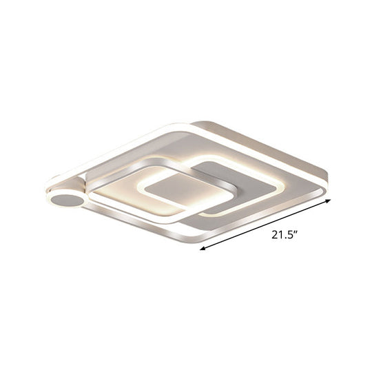 Contemporary Led Ceiling Mounted Lamp - White Square Overlapped Flush Light 18’/21.5’ Wide