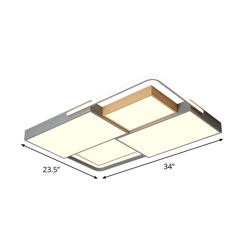 Nordic Led Ceiling Light - 20.5’ X 34’ Acrylic Grey & Wood Flush Mount With Grid Design Warm/White