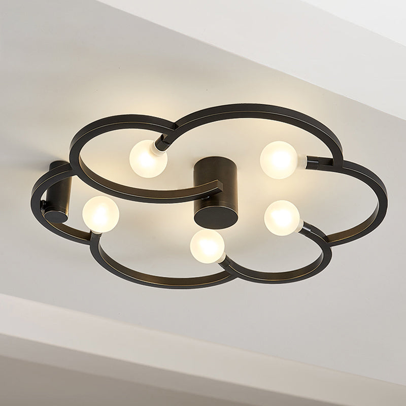 Vintage Flower Cage Iron Semi - Flush Mount Light Fixture For Bedroom - Black/Gold Finish 5 Bulb