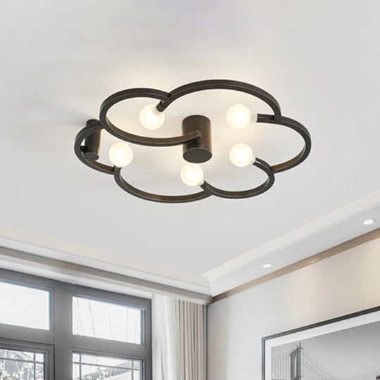 Vintage Flower Cage Iron Semi - Flush Mount Light Fixture For Bedroom - Black/Gold Finish 5 Bulb