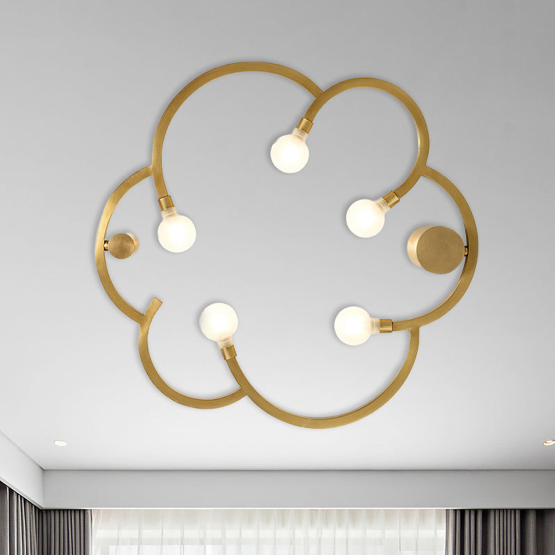 Vintage Flower Cage Iron Semi-Flush Mount Light Fixture For Bedroom - Black/Gold Finish 5 Bulb Bare