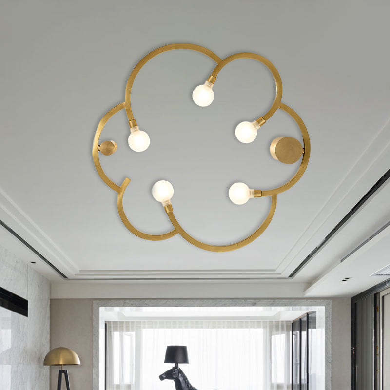 Vintage Flower Cage Iron Semi - Flush Mount Light Fixture For Bedroom - Black/Gold Finish 5 Bulb