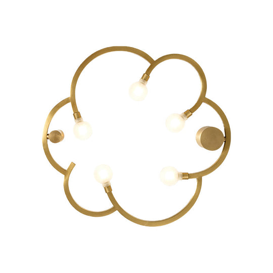 Vintage Flower Cage Iron Semi-Flush Mount Light Fixture For Bedroom - Black/Gold Finish 5 Bulb Bare