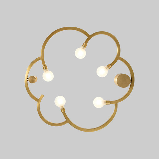 Vintage Flower Cage Iron Semi-Flush Mount Light Fixture For Bedroom - Black/Gold Finish 5 Bulb Bare