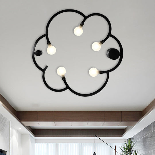 Vintage Flower Cage Iron Semi-Flush Mount Light Fixture For Bedroom - Black/Gold Finish 5 Bulb Bare