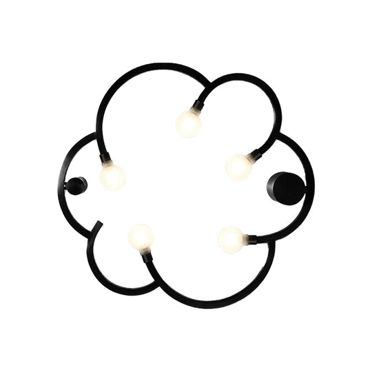 Vintage Flower Cage Iron Semi - Flush Mount Light Fixture For Bedroom - Black/Gold Finish 5 Bulb